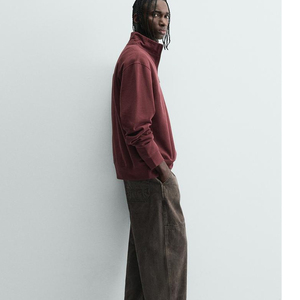 Custom Men's Women's Oversized Half Zip Sweatshirt <b>Mock</b> <b>Neck</b> Plain Cotton Fleece Streetwear <b>Top</b> - Product Image 3