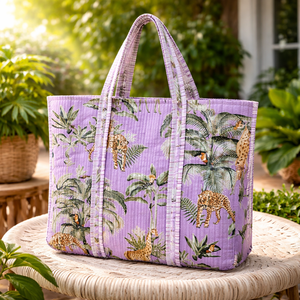 Bolsa de Mano de Algodón con Estampado de Selva Morada, Bolsa de Compras Reutilizable de Gran Capacidad, Ecológica, Bolso de Hombro para Mujer, Venta al Por Mayor - Product Image 1