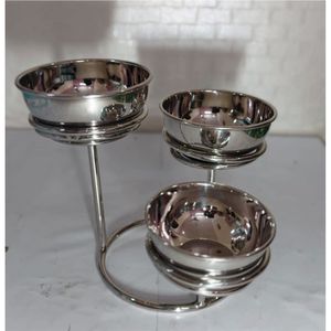 Ensemble de bols de service à 2 niveaux en acier inoxydable, bols à chips et à sauces en métal, support de présentation, bols décoratifs pour buffet, traiteur, apéritifs et collations - Product Image 2