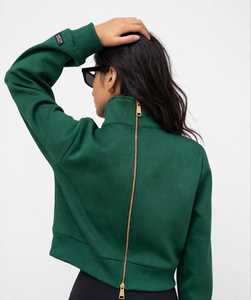 Oneten Green Stand Collar Zip up Eco-friendly 100% Cotton <b>Tank</b> <b>Top</b> <b>Women</b> Sporty Cropped Spaghetti Straps - Product Image 2