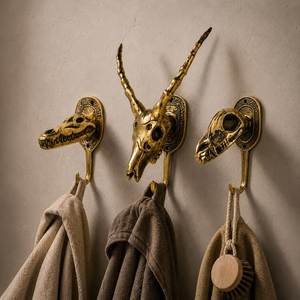 Crochets muraux en métal doré en forme de crâne d'animal, porte-manteau décoratif de style vintage, support mural durable pour serviettes de salle de bain - Product Image 1