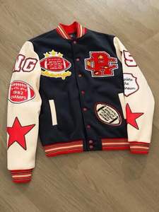 Veste universitaire noire pour homme de haute qualité, faible MOQ, vente en gros, avec manches en cuir, broderie personnalisée, style baseball - Product Image 2