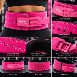 Cinturón de Levantamiento de Pesas de Cuero Rosa Rhino Fitness, Soporte Envolvente Ajustable para Adultos - Product Image 6