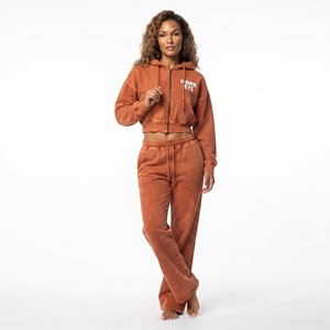 Custom Color Women Acid Wash <b>Crop</b> <b>Top</b> <b>Hoodie</b> And Flared Bottom Wide Leg Jogger Set Custom Logo Wholesale Manufacture - Product Image 2