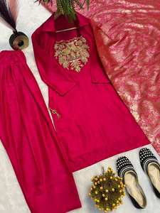 Vestido de novia de lujo Farshi Salwar con bordado Zardosi, estilo Nawabi, disponible a precio de mayorista. - Product Image 5