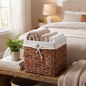 Factory Price Hot Wholesale Living Room Handmade Water Hyacinth Woven Eco-Friendly <b>Foldable</b> Storage <b>Basket</b> Laundry <b>Basket</b> - Product Image 3