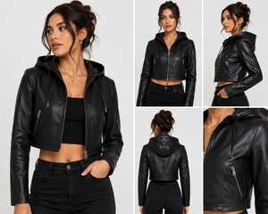 Black PU <b>Leather</b> Stand Collar Cropped <b>Blazer</b> Full Sleeve Minimalist Women's <b>Jacket</b> Autumn Style - Product Image 6