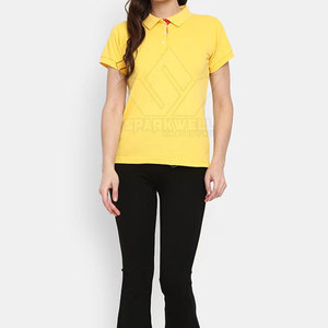 Women's Yellow Solid Color Short Sleeve for <b>Shirt</b> Casual 100% Cotton Knitted Fabric Regular Length Quick Dry Breathable - Product Image 2