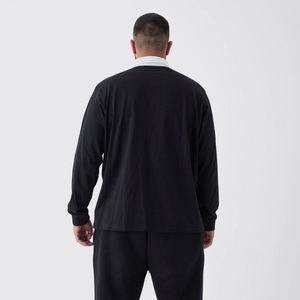 OEM Custom Design <b>Long</b> <b>Sleeve</b> <b>Polo</b> <b>Shirt</b> for Men Solid Black Color With Contrast Collar <b>Long</b> <b>Sleeve</b> Pullover Rugby Sweatshirts - Product Image 2