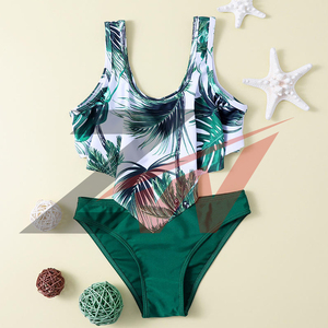 OEM Custom Girls <b>Cross</b> Back Two Piece Bikini Low MOQ Fast Sample Floral Print Ruffle Bikini Set Women's Two Piece Bandeau - Product Image 6
