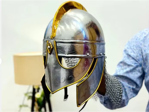 Casco Vikingo CH de Lobo Plateado, Casco de Caballero Medieval Hecho a Mano de Metal Pulido con Detalles de Malla, Decoración Antigua, Regalo de Disfraz - Product Image 3