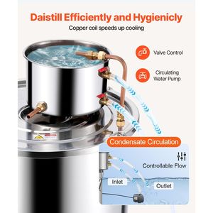 Kit di Distillazione e Fermentazione Domestica in Acciaio Inox da 50 L (13,2 Galloni) con Serpentina in Rame per Acqua e Alcol - Product Image 5