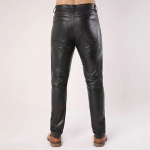 กางเกงหนังสีดำเรียบสำหรับผู้ชาย - Product Image 4