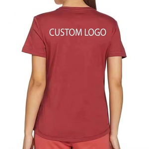 Camisetas de algodón y spandex personalizadas para mujer, cuello en V, manga corta, estilo casual, ajustadas, transpirables, lisas, para verano. - Product Image 2
