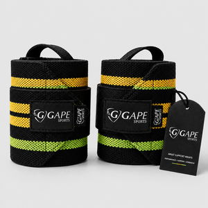 GAPE SPORTS Bandes de soutien pour poignets Noir Jaune Vert Fermeture réglable à boucle auto-agrippante pour la musculation Entraînement de force Unisexe - Product Image 1