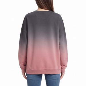 Sweat-shirt dégradé en molleton brossé pour femme, bicolore, teinture dégradée, col rond, manches longues, pull décontracté en coton - Product Image 2