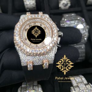 Montre de luxe Pahal Jewels avec diamants, 43 mm, cadran carré, cristal saphir, chronographe analogique, quartz, acier inoxydable 20 mm, unisexe pour homme et femme - Product Image 2