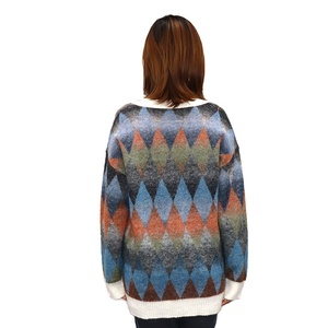 Cardigan en tricot à col en V pour femme, manches longues, motif Argyle, boutons sur le devant, vêtement décontracté d'automne, matière acrylique douce - Product Image 3