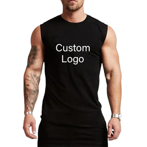<b>Men's</b> Breathable Cotton <b>Tank</b> <b>Top</b> in <b>Black</b> Knitted Workout <b>Top</b> with Custom Logo Printing Casual Style - Product Image 4