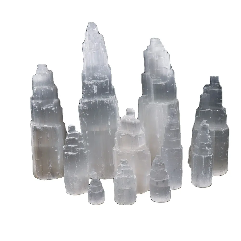 Wholesale natural selenite lamp tower crystals healing for home decor