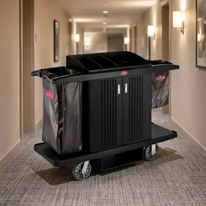 Chariot de ménage commercial robuste en acier inoxydable avec étagère intégrée, résistant à la rouille, pour hôtels, centres de villégiature et hôpitaux - Product Image 6