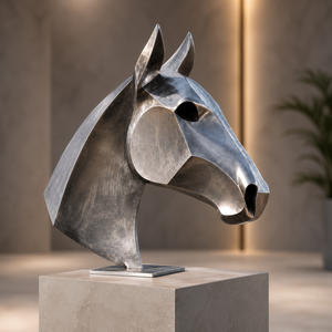 Sculpture abstraite de tête de cheval en métal, buste de cheval en acier inoxydable, décoration de jardin moderne, statue d'art équestre pour la maison et l'hôtel - Product Image 4