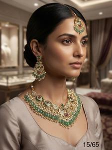 Conjunto de collar AD Polki verde menta de lujo con perlas, joyería tradicional india para novias, bodas y fiestas, para mujeres, conjunto indio. - Product Image 3