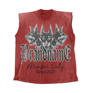 เสื้อยืดผู้ชายผ้าฝ้าย 100% ทรงหลวม พิมพ์ลาย 260 GSM ผ้าฝ้ายหนานุ่ม เสื้อยืดแขนกุดผู้ชาย ลายกราฟิกแบบทำเก่า พร้อมสกรีนโลโก้ตามสั่ง - Product Image 6