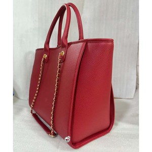 Red PU Leather <b>Tote</b> <b>Bags</b> <b>With</b> Chain <b>Strap</b> Fashion Large Capacity Open Top Women's <b>Shoulder</b> <b>Bags</b> All Seasons Daily Use Wholesale - Product Image 2