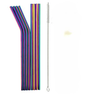 Ensemble de pailles écologiques en acier inoxydable arc-en-ciel, pailles réutilisables avec outil de nettoyage - Product Image 3
