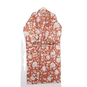 Chemise de nuit décontractée pour femme en coton tricoté imprimé numérique, col en V, avec cordon de serrage, manches longues, respirante, longueur intégrale - Product Image 6