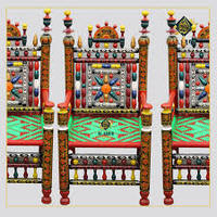 Fauteuil de salon traditionnel en bois massif coloré, sculpté à la main, style village de Peera, siège de loisirs, idéal pour la maison et les mariages