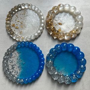 Posavasos de Resina con Flores Secas, Purpurina Botánica y Efecto Mármol Oceánico, Estatua Cuadrada de Resina Hecha a Mano y Personalizada con Efecto Piedra para el Hogar - Product Image 5