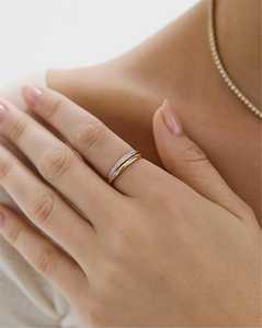 Anillo apilable de diamantes con doble fila, corte redondo pavé, diamantes cultivados en laboratorio de 4.5mm, cónico, para uso diario, joyería de lujo moderna, oro macizo de 14k - Product Image 6