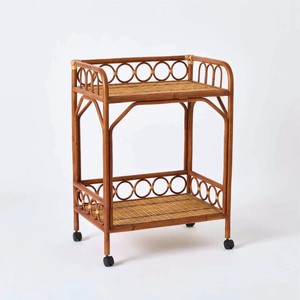 Stylish rattan wedding champagne cart cocktail carts <b>with</b> <b>wheels</b> top-pick drink trolley for events - Product Image 1