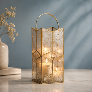 Rose <b>Gold</b> Finish Glass <b>Lantern</b> with Sturdy Ring Handle Perfect for Home Decor Festive Ambience and Elegant Lighting - Product Image 6