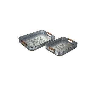 Plateau de service carré en métal galvanisé avec poignée en bois vieilli, plateau décoratif style ferme, accent de décoration intérieure au meilleur prix - Product Image 5