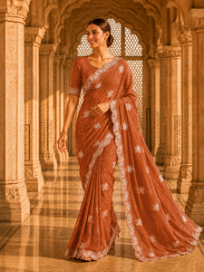 Sari de Terciopelo y Satén para Mujer, Diseño Indio Personalizado de Vexotrend, Hermoso Diseño Patola, Estilo Tradicional para Bodas y Fiestas - Product Image 1