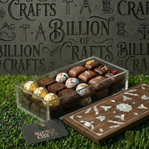 Boîte cadeau rectangulaire en bois artisanal de qualité supérieure avec incrustation florale pour l'Aïd, emballage pour chocolats, fruits secs et dattes du Ramadan - Product Image 3