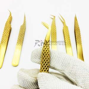 RMI Diamond Grip Stainless Steel High Quality Anti-Static Precision Eyelash Extension Tweezers Custom Logo Plasma Gold Tweezer - Product Image 5