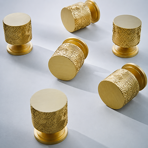 Handcrafted Solid Brass Textured Cylinder <b>Cabinet</b> <b>Knob</b> Golden Finish Modern Drawer Pull Wardrobe Door Handle Furniture Hardware - Product Image 1