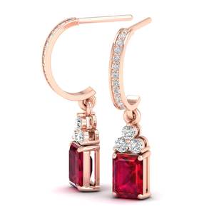 Boucles d'oreilles pendantes REYES de luxe en or massif 14 carats avec diamants taille émeraude et rubis de 2,62 carats, bijoux pour femme pour mariage et soirées - Product Image 3