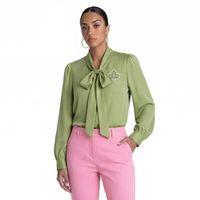Chemisier décontracté vert à nœud pour femme, haut à manches longues et col à nœud, idéal pour l'été, le bureau ou les tenues de sororité grecque, chemise élégante en mousseline de soie