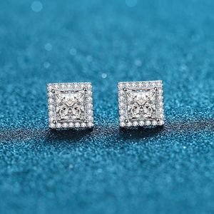 Womens 925 Silver <b>Moissanite</b> Diamond Princess Cut Stud <b>Earrings</b> Lightweight Square Halo Luxury Jewelry Elegant Gift for Her - Product Image 3