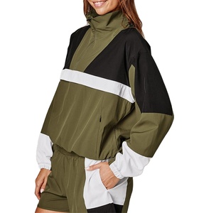 Women Color Block Tracksuit Set <b>Half</b>-<b>Zip</b> <b>Jacket</b> Shorts Breathable Lightweight Sporty Style Spring Outfit - Product Image 4