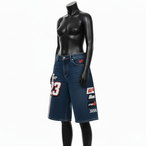 Pantalones Cortos de Mezclilla Holgados con Estampado de Carreras para Hombre, Estilo Urbano, Pierna Ancha, Lavado Vintage, Estilo Americano, OEM - Product Image 6