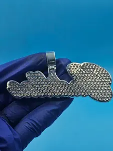 Pendentif pour homme personnalisé avec lettre, en moissanite véritable ronde de 4 carats, plaqué or blanc 14 carats - Product Image 3