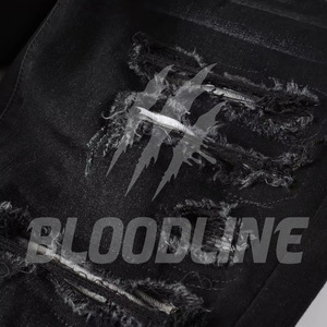 กางเกงยีนส์เดนิมขาดๆ สีดำทรงสลิมฟิตสำหรับผู้ชาย ยี่ห้อ Bloodline ทรงขาตรง ผ้าฝ้ายเนื้อปานกลาง สวมใส่สบาย - Product Image 6