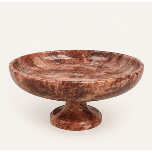 Bol de service à fruits rond de luxe en marbre rouge, taille personnalisée, bol sur piédestal en pierre naturelle, centre de table moderne sur pied pour hôtel - Product Image 1