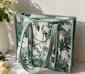 Green Solid Color Vintage <b>Lightweight</b> Quilted Cotton Tote <b>Bag</b> 18x18cm Shoulder Handbag for Shopping Travel & <b>Beach</b> Use - Product Image 1